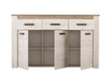 Credenza Denmark, con 3 ante e 3 cassetti, color rovere sbiancato, con struttura in truciolare rivestito, mobile in kit