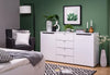 Credenza Zurich, con 2 ante e 4 cassetti, color bianco opaco, con struttura in truciolare rivestito, mobile in kit