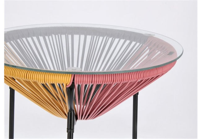 Salottino moderno "Parker" con poltrone e tavolino in corda sintetica per giardino e veranda