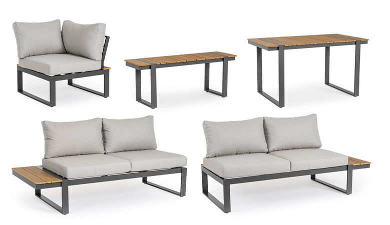 Salottino angolare "Sven" antracite, struttura in alluminio, cuscini sfoderabili in tessuto