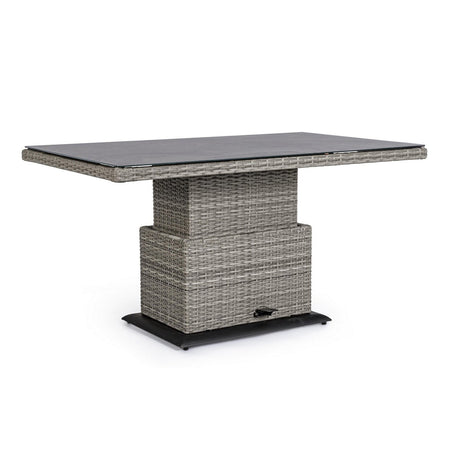Tavolo "Kent" con struttura in alluminio, piano in ceramica, intreccio in fibra sintetica, per esterno