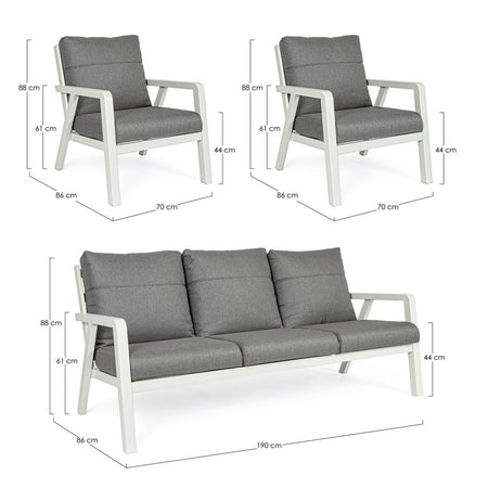 Salottino Moderno "Truman" in alluminio antiruggine con cuscini da giardino e veranda per esterno