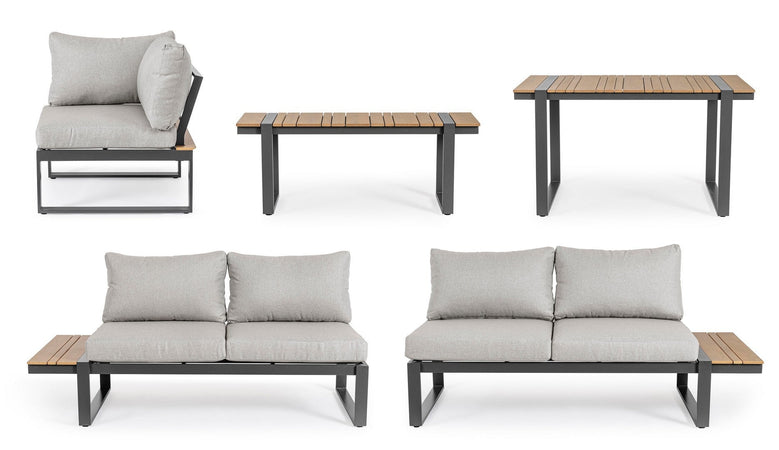 Salottino angolare "Sven" antracite, struttura in alluminio, cuscini sfoderabili in tessuto