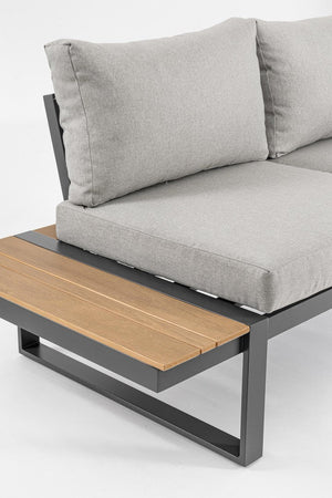 Salottino angolare "Sven" antracite, struttura in alluminio, cuscini sfoderabili in tessuto