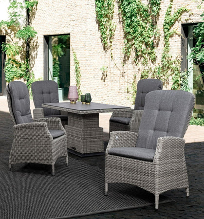 Tavolo "Kent" con struttura in alluminio, piano in ceramica, intreccio in fibra sintetica, per esterno