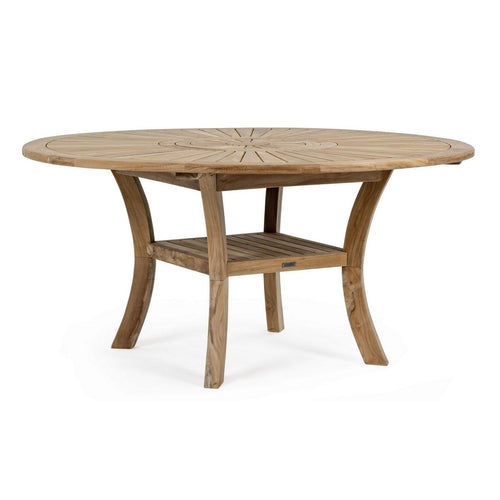 Tavolo rotondo Maryland, in legno di teak SVLK, gambe solide, per esterno da 155 cm