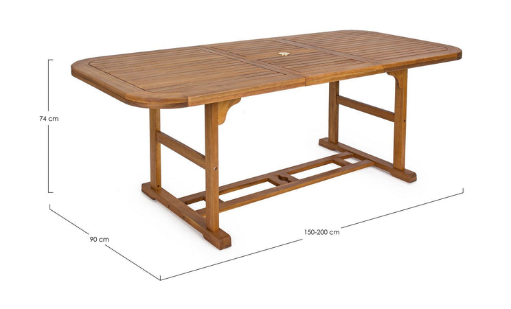 Tavolo rettangolare "Noemi" in legno di acacia, doppio bordo, finitura ad olio, per esterno