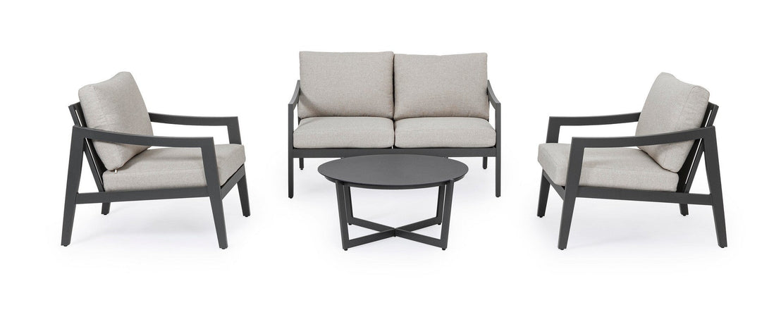 Salottino "Sirenus" con struttura in alluminio, seduta e schienale in textilene, per esterno