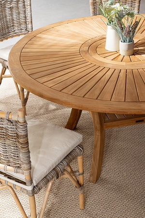 Tavolo rotondo "Maryland", in legno di teak SVLK, gambe solide, per esterno da 155 cm