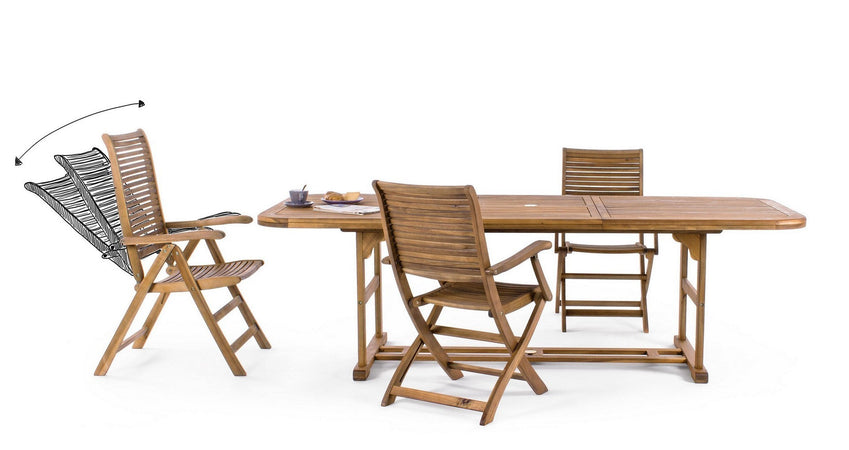 Tavolo rettangolare "Noemi" in legno di acacia, doppio bordo, finitura ad olio, per esterno