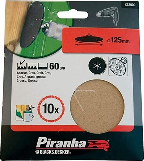 BLACK&DECKER---PIRANHA---10-PEZZI---DISCHI-CORINDONE-SCURO DI-CARTA-VETRATA-125MM---GRANA-60