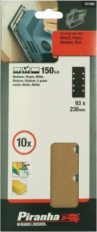 BLACK&DECKER---PIRANHA---10-PEZZI---NASTRI-ABRASIVI-93x230MM-PER-LEVIGATRICE-ORBITALE---GRANA-150