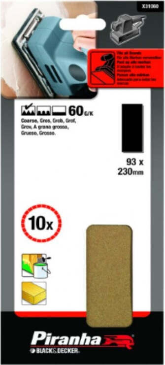 BLACK&DECKER---PIRANHA---10-PEZZI---NASTRI-ABRASIVI-93x230MM-PER-LEVIGATRICE-ORBITALE---GRANA-60-SENZA-FORI-**