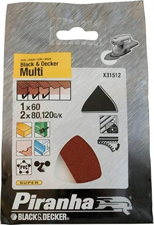 BLACK&DECKER---PIRANHA---5-PEZZI---FOGLI-IN-VELCRO-TRIANGOLARI-PER-LEVIGATRICE-GRANA-60/80/120