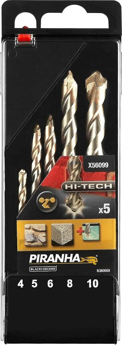BLACK&DECKER---SET-5-PUNTE-PER-TRAPANO-CON-CODOLO-A-CILINDRO-4/5/6/8/10MM