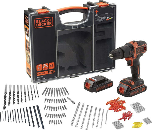 BLACK&DECKER---TRAPANO-AVVITATORE-18V-2-BATTERIE-1,5Ah-+-160-Accessori