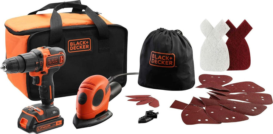 BLACK&DECKER---TRAPANO-AVVITATORE-+-LEVIGATRICE-E-ACCESSORI