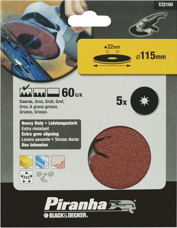 BLACK&DECKER-PIRANHA-5-DISCHI-ABRASIVI-PER-ANGOLARI-mm-115-GRANA-60-X32160-XJ
