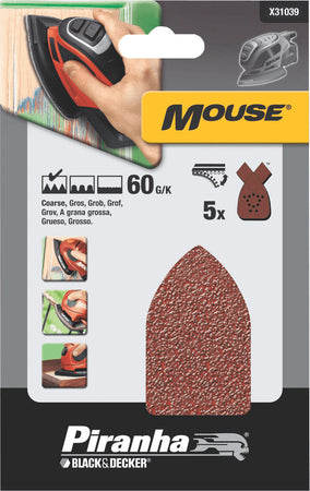 BLACK&DECKER-PIRANHA-5-FOGLI-ABRASIVI-CON-VELCRO-GRANA-60-PER-LEVIGATRICI-MOUSE-X31039