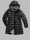 Blauer giubbino donna Adelaide lungo in nylon micro rip nero con cappuccio fisso e imbottitura ecologica Sorona® Aura fronte