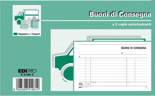 Blocco buoni di consegna - 50-50 fogli ricalcanti - 10x17cm - Edipro Cancelleria e prodotti per ufficio/Archivio ufficio e accessori per scrivania/Modulistica e conservazione registri/Libri e registri contabili Eurocartuccia - Pavullo, Commerciovirtuoso.it