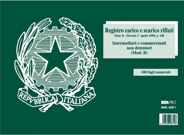 Blocco carico-scarico rifiuti non detentori (Mod. B) - 22 5 x 29 7cm - 100pg - numerate - Edipro Cancelleria e prodotti per ufficio/Archivio ufficio e accessori per scrivania/Modulistica e conservazione registri/Libri e registri contabili Eurocartuccia - Pavullo, Commerciovirtuoso.it
