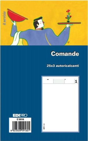 Blocco comande - 25-25-25 fogli autoricalcanti - 17 x 9 9cm - Edipro [multipack] 20 pezzi Cancelleria e prodotti per ufficio/Archivio ufficio e accessori per scrivania/Modulistica e conservazione registri/Libri e registri contabili Eurocartuccia - Pavullo, Commerciovirtuoso.it