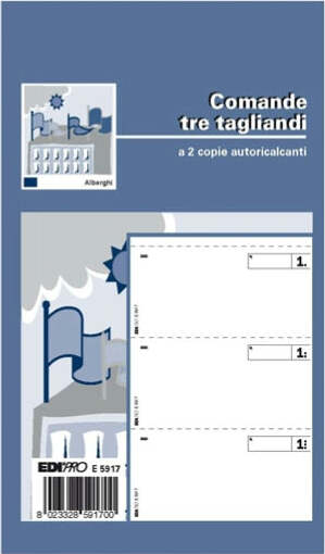 Blocco comande a 3 tagliandi - 25-25 fogli autoricalcanti - 17 x 9 9cm - Edipro [multipack] 20 pezzi Cancelleria e prodotti per ufficio/Archivio ufficio e accessori per scrivania/Modulistica e conservazione registri/Libri e registri contabili Eurocartuccia - Pavullo, Commerciovirtuoso.it