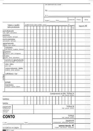 Blocco conto albergo-pensione - 15 giorni - uso mano - 23 x 15cm - 100 fogli - Edipro Cancelleria e prodotti per ufficio/Archivio ufficio e accessori per scrivania/Modulistica e conservazione registri/Libri e registri contabili Eurocartuccia - Pavullo, Commerciovirtuoso.it