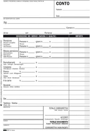 Blocco conto albergo-pensione - 7 giorni - uso mano - 23 x 15cm - 100 fogli - Edipro Cancelleria e prodotti per ufficio/Archivio ufficio e accessori per scrivania/Modulistica e conservazione registri/Libri e registri contabili Eurocartuccia - Pavullo, Commerciovirtuoso.it