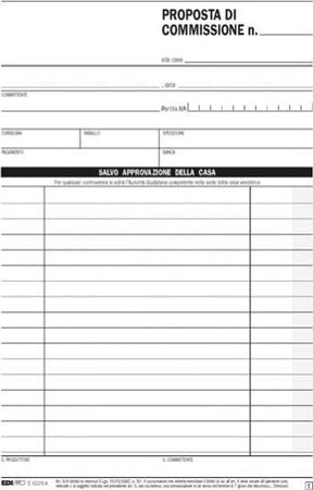 Blocco copia commissione - 50 fogli 2 copie autoricalcanti - 23 x 15cm - Edipro Cancelleria e prodotti per ufficio/Archivio ufficio e accessori per scrivania/Modulistica e conservazione registri/Libri e registri contabili Eurocartuccia - Pavullo, Commerciovirtuoso.it