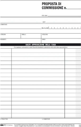 Blocco copia commissione - 50 fogli 2 copie autoricalcanti - 23 x 15cm - Edipro Cancelleria e prodotti per ufficio/Archivio ufficio e accessori per scrivania/Modulistica e conservazione registri/Libri e registri contabili Eurocartuccia - Pavullo, Commerciovirtuoso.it