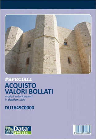Blocco distinta acquisto carte valori - 50-50 copie autoricalcanti - 21 5 x 14 8 cm -DU1649C0000 - Data Ufficio Cancelleria e prodotti per ufficio/Archivio ufficio e accessori per scrivania/Modulistica e conservazione registri/Libri e registri contabili Eurocartuccia - Pavullo, Commerciovirtuoso.it