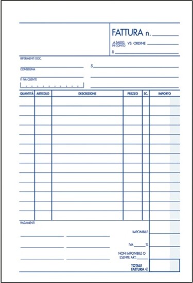 Blocco fattura 1 aliquota - 150 x 225mm - 50 fogli x 2 copie ricalcanti - BM [multipack] 5 pezzi Cancelleria e prodotti per ufficio/Archivio ufficio e accessori per scrivania/Modulistica e conservazione registri/Libri e registri contabili Eurocartuccia - Pavullo, Commerciovirtuoso.it