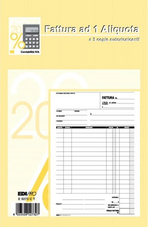 Blocco fattura 1 aliquota - 33 fogli 3 copie autoricalcanti - 23 x 14 8cm - Edipro Cancelleria e prodotti per ufficio/Archivio ufficio e accessori per scrivania/Modulistica e conservazione registri/Libri e registri contabili Eurocartuccia - Pavullo, Commerciovirtuoso.it