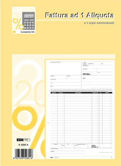 Blocco fatture 1 aliquota Iva - 33-33-33 fogli autoricalcanti - 29 7 x 21cm - Edipro Cancelleria e prodotti per ufficio/Archivio ufficio e accessori per scrivania/Modulistica e conservazione registri/Libri e registri contabili Eurocartuccia - Pavullo, Commerciovirtuoso.it