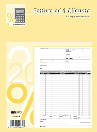 Blocco fatture 1 aliquota Iva - 50-50 fogli autoricalcanti - 29 7 x 21cm - Edipro Cancelleria e prodotti per ufficio/Archivio ufficio e accessori per scrivania/Modulistica e conservazione registri/Libri e registri contabili Eurocartuccia - Pavullo, Commerciovirtuoso.it