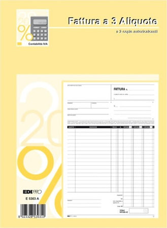 Blocco fatture 3 aliquota Iva - 50 fogli 2 copie autoricalcanti - 29 7 x 21cm - Edipro Cancelleria e prodotti per ufficio/Archivio ufficio e accessori per scrivania/Modulistica e conservazione registri/Libri e registri contabili Eurocartuccia - Pavullo, Commerciovirtuoso.it