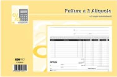 Blocco fatture 3 aliquote Iva - 50 fogli 2 copie autoricalcanti - 15 x 23cm - Edipro Cancelleria e prodotti per ufficio/Archivio ufficio e accessori per scrivania/Modulistica e conservazione registri/Libri e registri contabili Eurocartuccia - Pavullo, Commerciovirtuoso.it