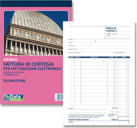 Blocco fatture di cortesia - 33-33-33 copie autoric. - 21 5 x 14 8 cm - DU16413FE00 - Data Ufficio [multipack] 5 pezzi Cancelleria e prodotti per ufficio/Archivio ufficio e accessori per scrivania/Modulistica e conservazione registri/Libri e registri contabili Eurocartuccia - Pavullo, Commerciovirtuoso.it