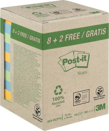 Blocco foglietti Post-it - 654-RCP10 - 76 x 76 mm - carta riciciclata - colori pastel - 100 fogli - Post-it - conf. 10 pezzi Cancelleria e prodotti per ufficio/Carta blocchi e quaderni/Blocchi appunti taccuini e diari/Blocchetti memo adesivi Eurocartuccia - Pavullo, Commerciovirtuoso.it