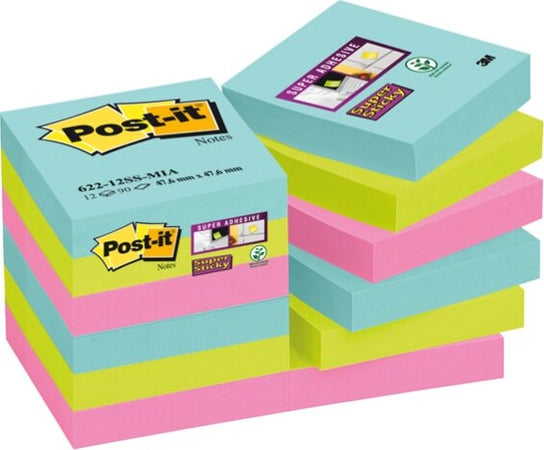 Blocco foglietti Post it Super Sticky - 622-12SS-MIA - 47 6 x 47 6 mm - colori Miami - 90 fogli - Post it Cancelleria e prodotti per ufficio/Carta blocchi e quaderni/Blocchi appunti taccuini e diari/Blocchetti memo adesivi Eurocartuccia - Pavullo, Commerciovirtuoso.it