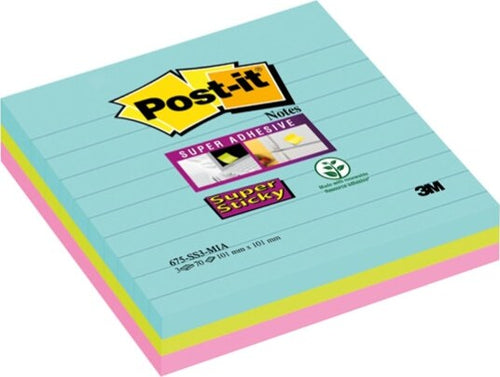 Blocco foglietti Post it Super Sticky - 675-SS3-MIA - a righe - 101 x 101mm - colori Miami - 70 fogli - Post it Cancelleria e prodotti per ufficio/Carta blocchi e quaderni/Blocchi appunti taccuini e diari/Blocchetti memo adesivi Eurocartuccia - Pavullo, Commerciovirtuoso.it