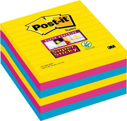 Blocco foglietti Post it Super Sticky - 675-SS6-RIO - a righe - 101 x 101 mm - colori Rio - 90 fogli - Post it [multipack] 6 pezzi Cancelleria e prodotti per ufficio/Carta blocchi e quaderni/Blocchi appunti taccuini e diari/Blocchetti memo adesivi Eurocartuccia - Pavullo, Commerciovirtuoso.it