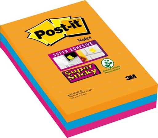Blocco foglietti Post it Super Sticky rettangolari - 4690-SS3BGK - a righe - 101 x 152 mm - colori Bangkok - 90 fogli - Post it Cancelleria e prodotti per ufficio/Carta blocchi e quaderni/Blocchi appunti taccuini e diari/Blocchetti memo adesivi Eurocartuccia - Pavullo, Commerciovirtuoso.it