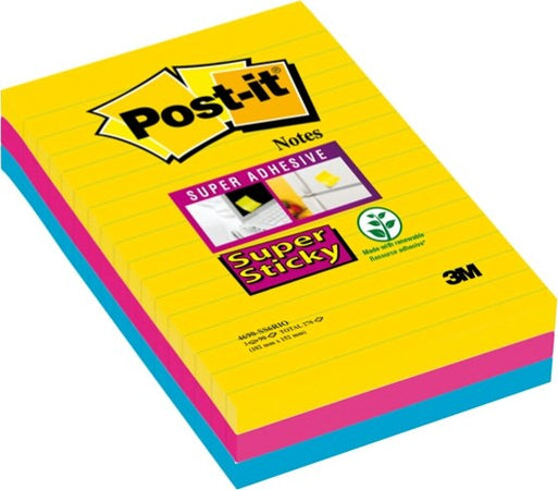 Blocco foglietti Post it Super Sticky rettangolari - 4690-SS3RIO - a righe - 101 x 152 mm - colori Rio - 90 fogli - Post it Cancelleria e prodotti per ufficio/Carta blocchi e quaderni/Blocchi appunti taccuini e diari/Blocchetti memo adesivi Eurocartuccia - Pavullo, Commerciovirtuoso.it