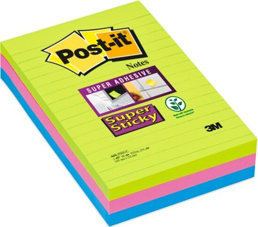 Blocco foglietti Post it Super Sticky rettangolari - 660-3SSUC - a righe - 101 x 152 mm - colori Ultra - 90 fogli - Post it [multipack] 3 pezzi Cancelleria e prodotti per ufficio/Carta blocchi e quaderni/Blocchi appunti taccuini e diari/Blocchetti memo adesivi Eurocartuccia - Pavullo, Commerciovirtuoso.it