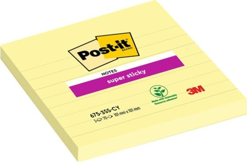 Blocco foglietti Super Sticky - 675-SS3CY-EU - a righe - 101 x 101 mm - giallo Canary - 70 fogli - Post-it [multipack] 3 pezzi Cancelleria e prodotti per ufficio/Carta blocchi e quaderni/Blocchi appunti taccuini e diari/Blocchetti memo adesivi Eurocartuccia - Pavullo, Commerciovirtuoso.it