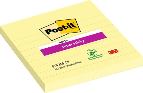 Blocco foglietti Super Sticky - 675-SS3CY-EU - a righe - 101 x 101 mm - giallo Canary - 70 fogli - Post-it [multipack] 3 pezzi Cancelleria e prodotti per ufficio/Carta blocchi e quaderni/Blocchi appunti taccuini e diari/Blocchetti memo adesivi Eurocartuccia - Pavullo, Commerciovirtuoso.it