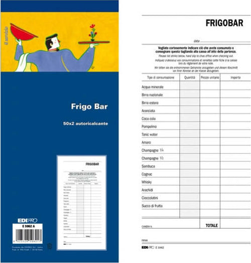 Blocco frigo bar - 22 x 10 cm - 100 fogli - 2 copie autoricalcanti - Edipro [multipack] 10 pezzi Cancelleria e prodotti per ufficio/Archivio ufficio e accessori per scrivania/Modulistica e conservazione registri/Libri e registri contabili Eurocartuccia - Pavullo, Commerciovirtuoso.it